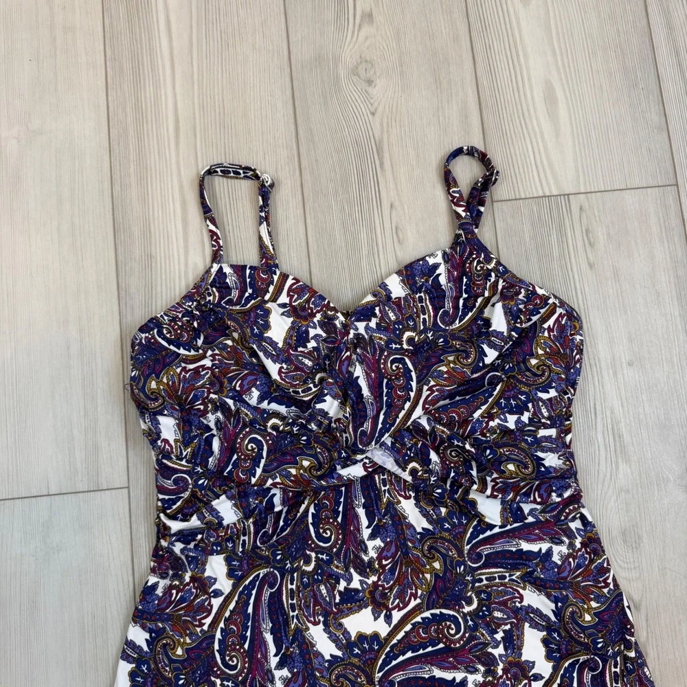 Lands End Paisley Tankini Top Blue Burgundy Twisted Sweetheart Swimwear 18W